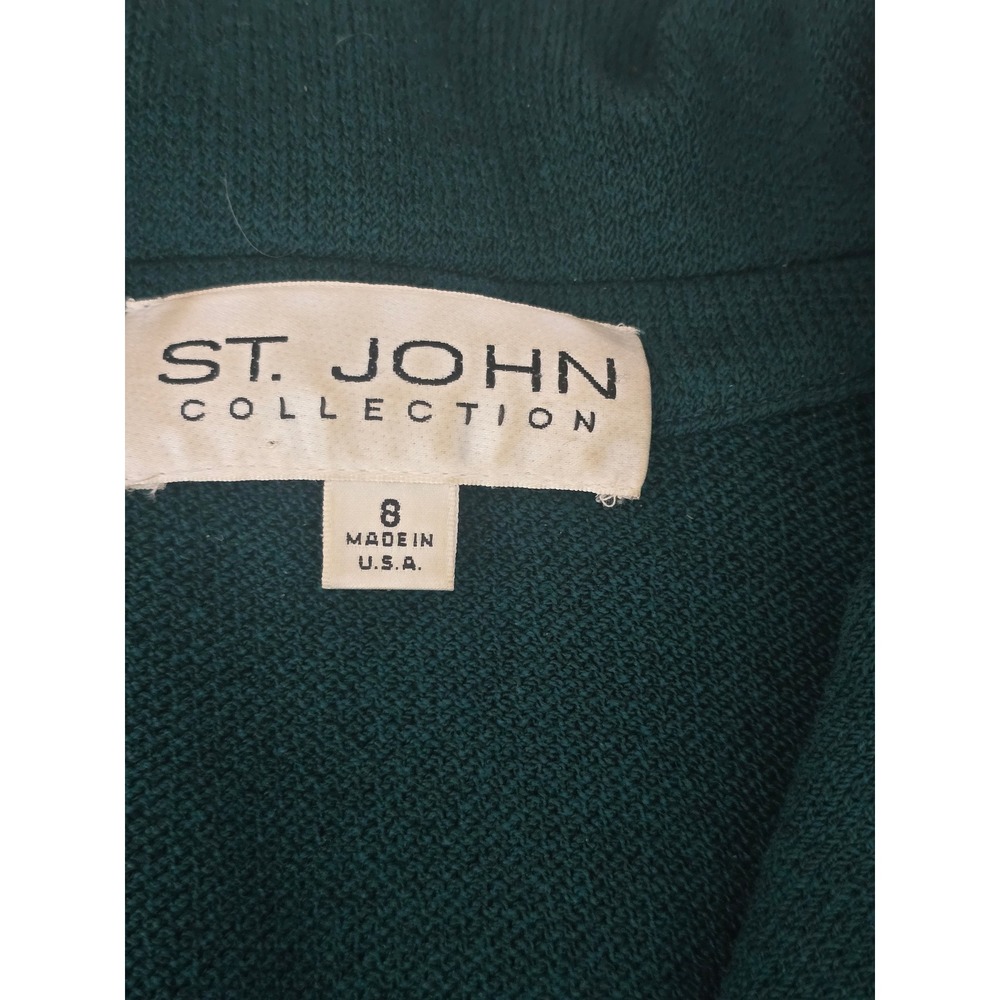 St. John Forest Emerald‎ Green Textured Knit Blazer Gold Size 8 Vintage - Picture 5 of 6